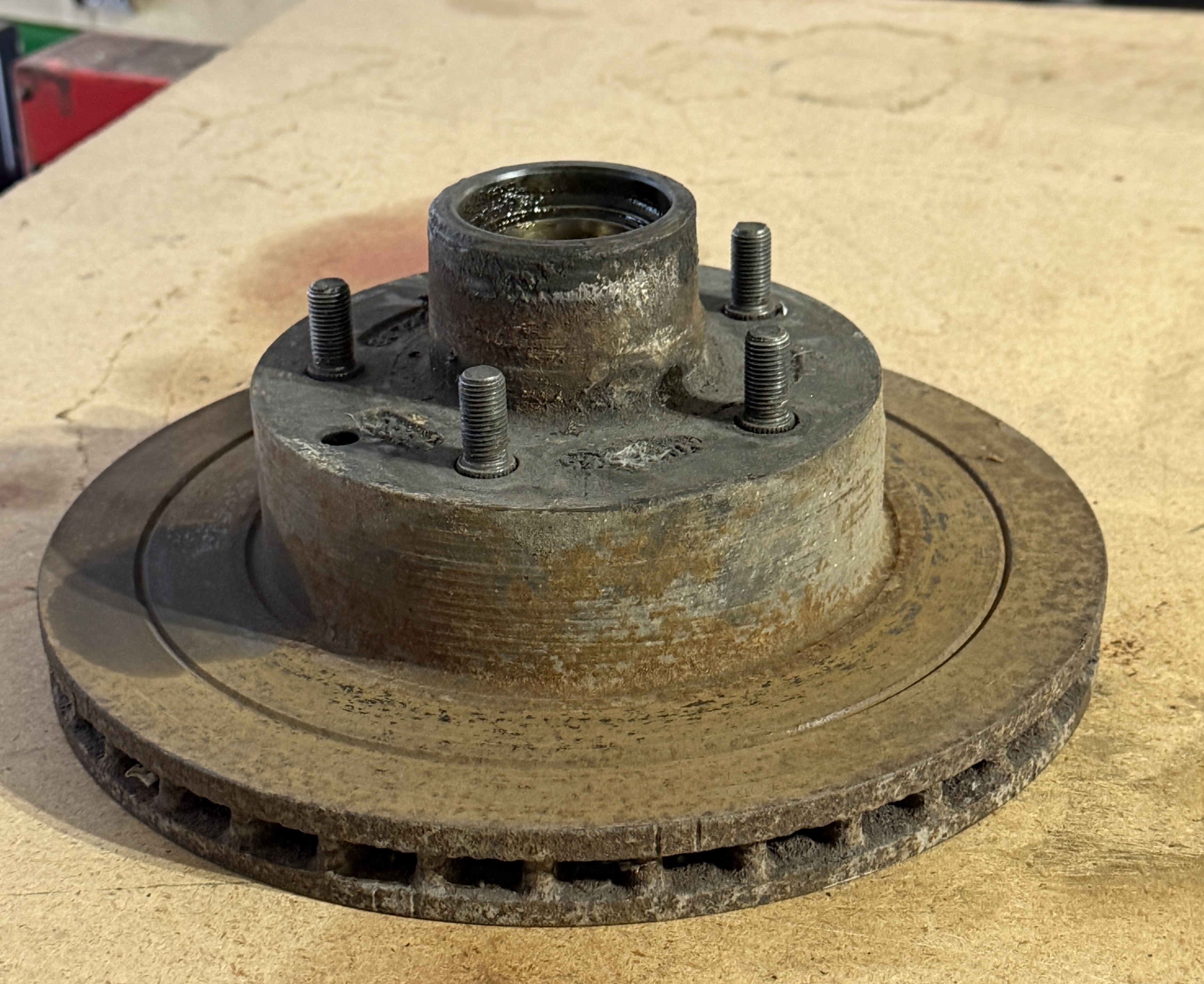 Brake rotor hub with heavy rust and corrosion