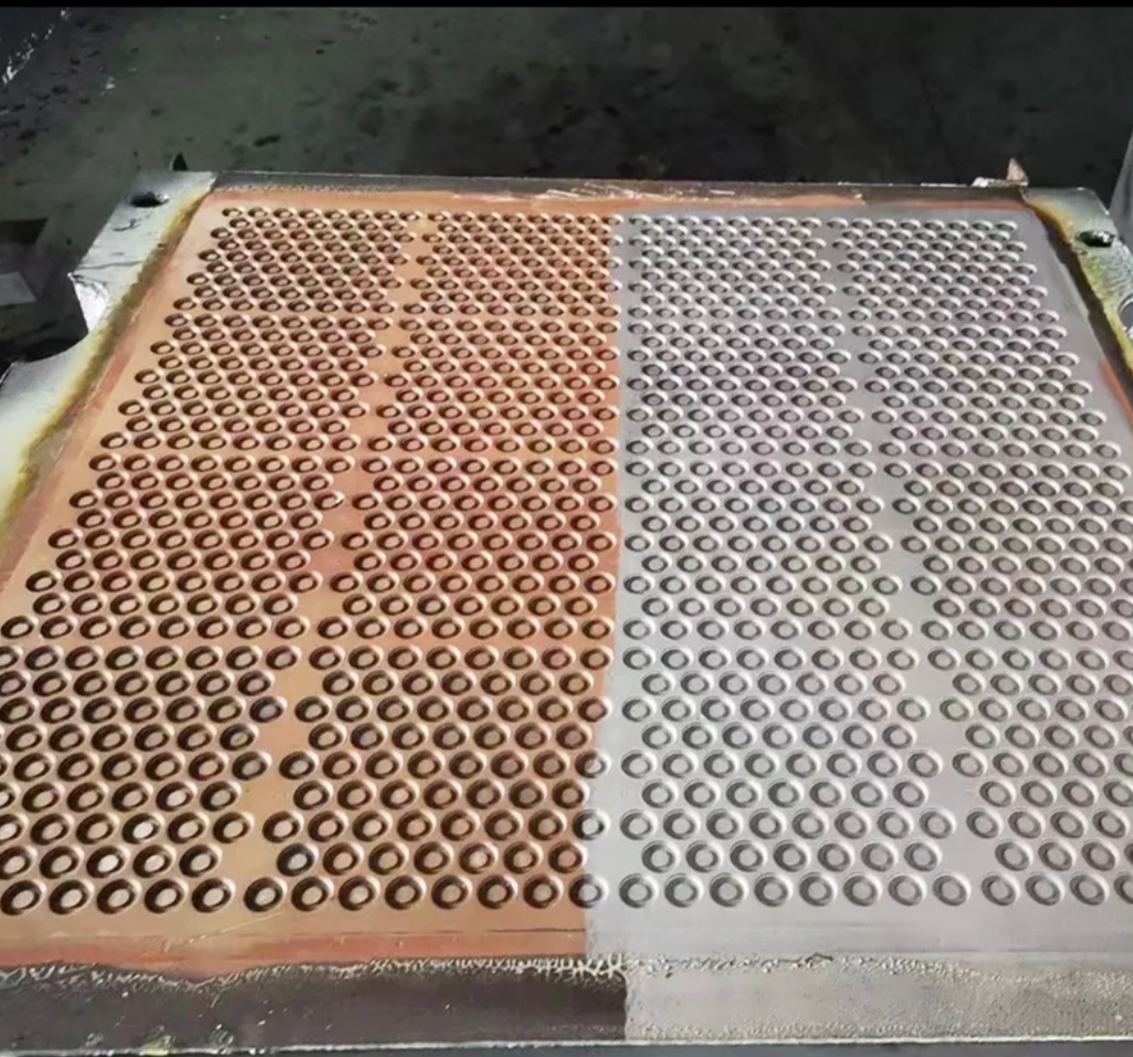 Industrial mold with half-and-half comparison of laser cleaned versus uncleaned surface