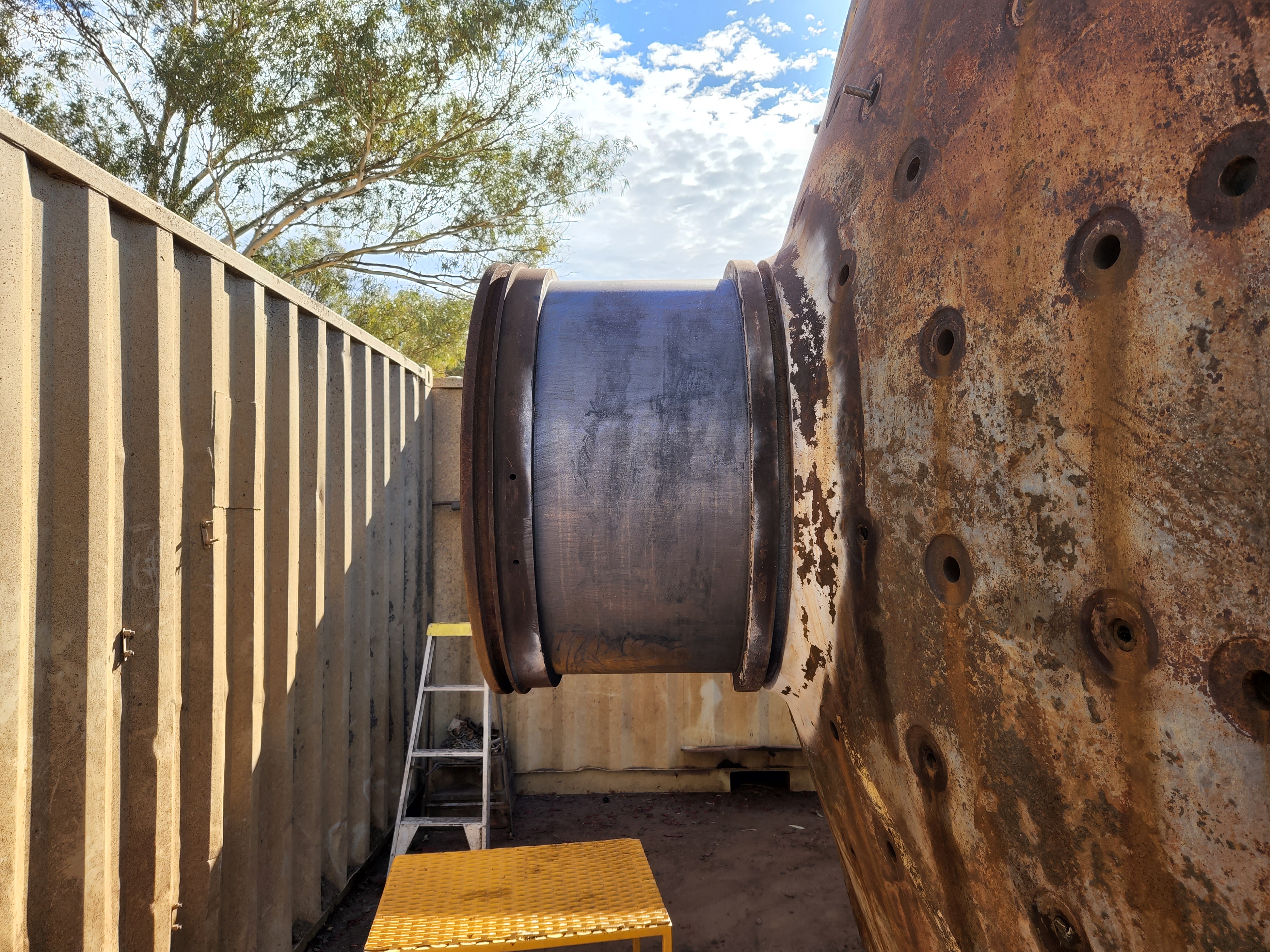 Clean industrial trunnion after laser cleaning with original surface preserved