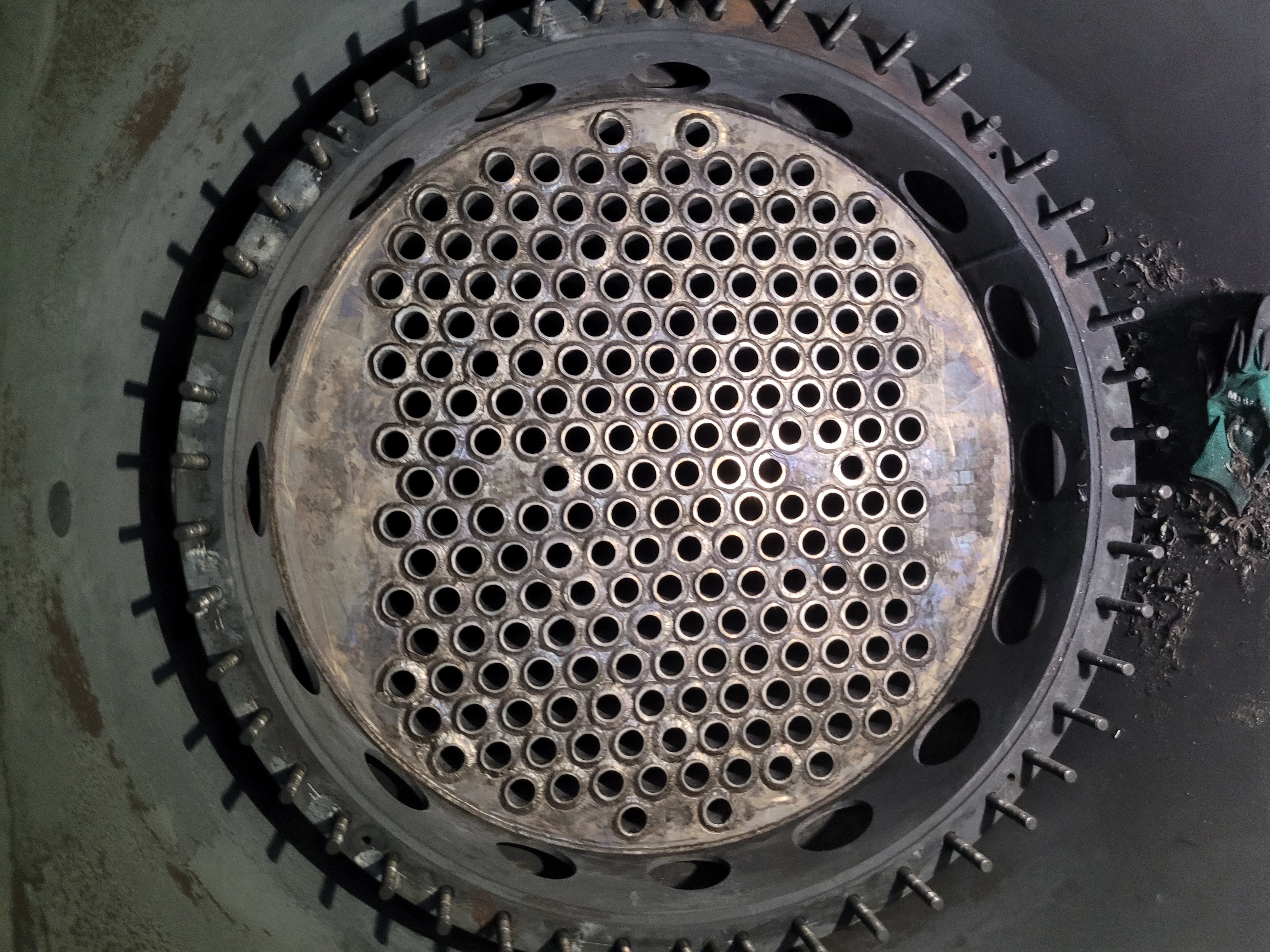 Clean tube sheet after laser cleaning ready for inspection